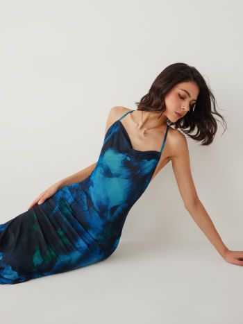 Knit Backless Abstract Maxi Dress