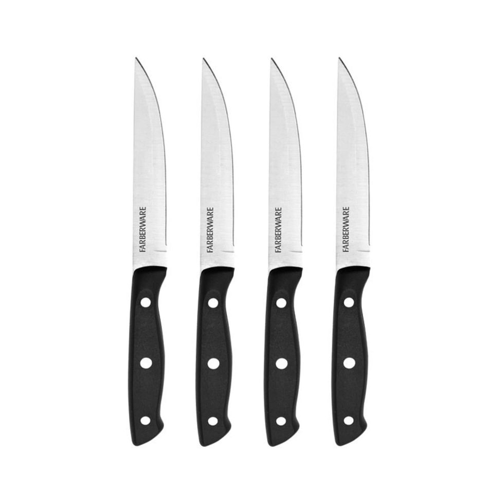 Farberware 5-piece Stamped Stainless Steel Prep Knife Block Set, Black 