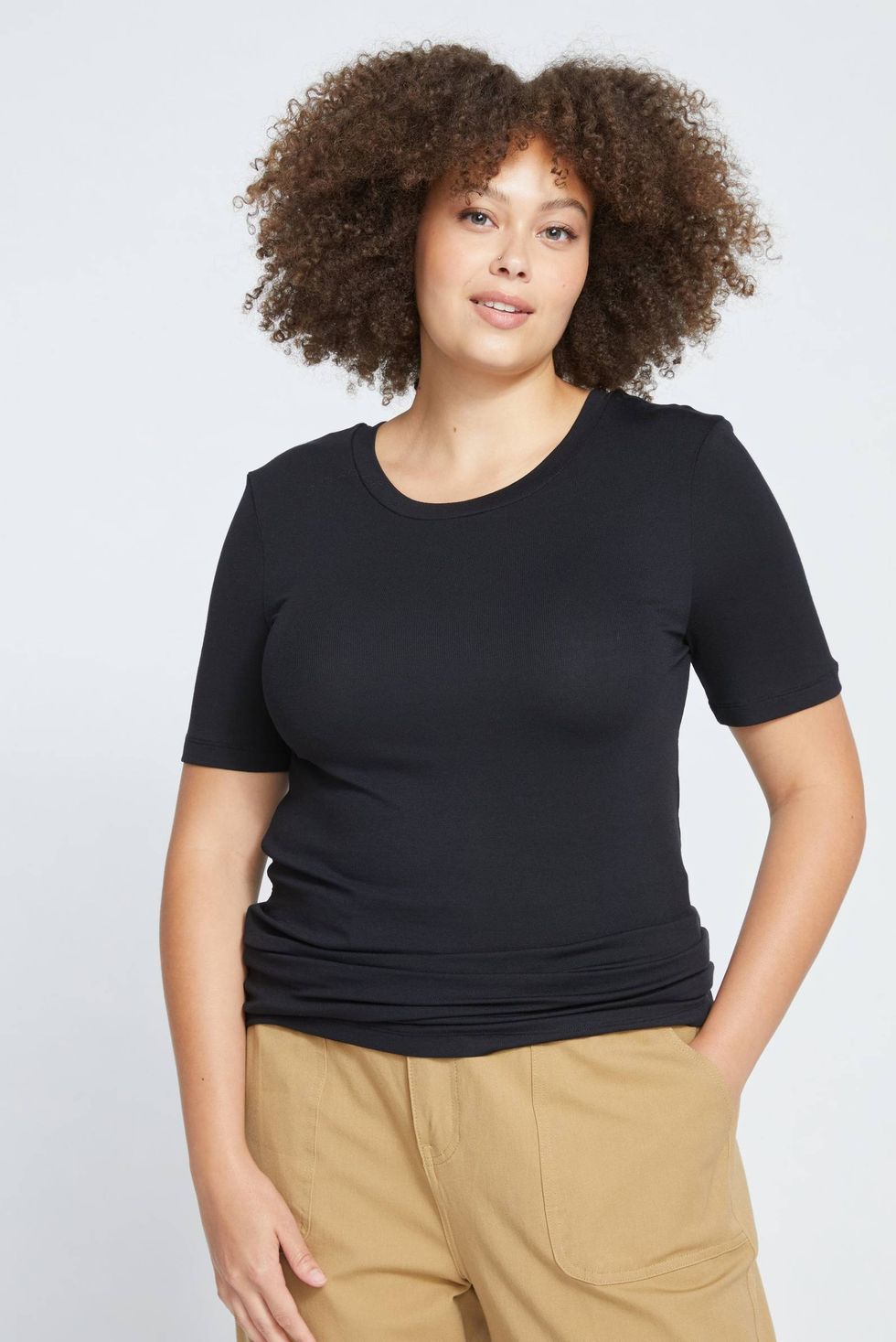 Sexy Solid Round Neck Short Sleeve Black Plus Size Womens Tops (Women's)