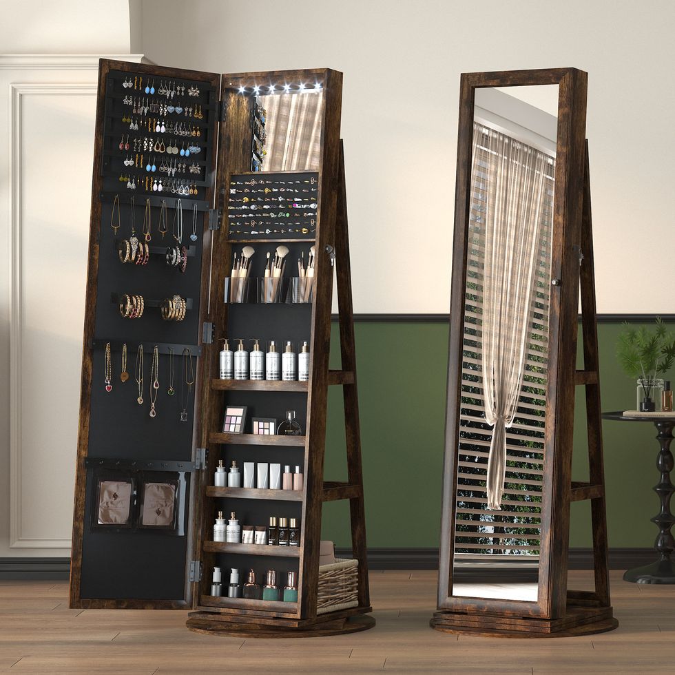 Wide Jewelry Armoire with Mirror