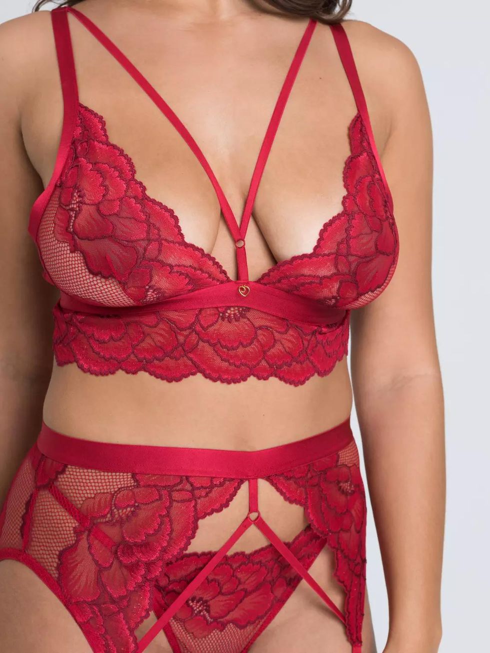 Lovehoney Tiger Lily Red Floral Lace Bra Set