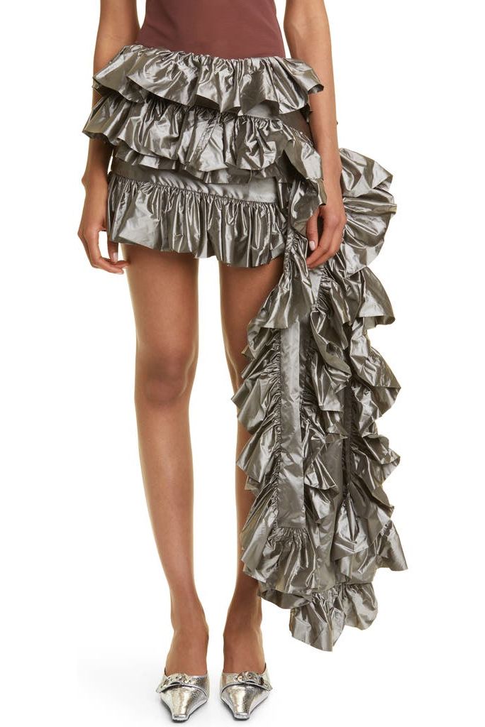 Rufflyi Asymmetric Taffeta Skirt in Gray