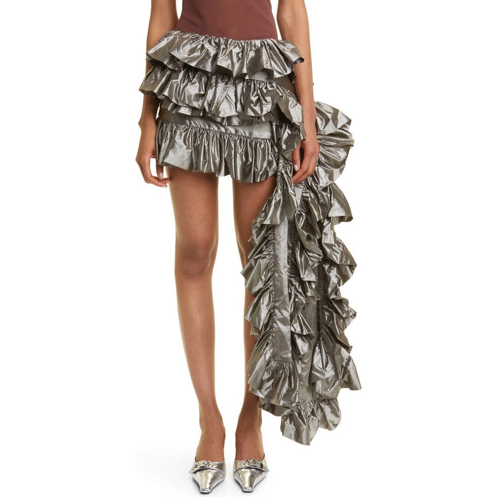 Rufflyi Asymmetric Taffeta Skirt in Gray