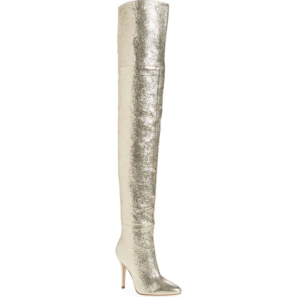 Allora Over the Knee Metallic Pointed Toe Boot in Gold 