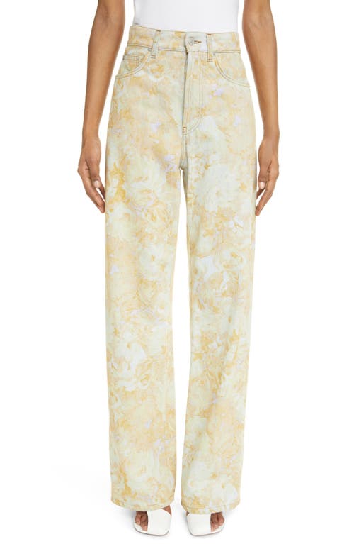 Peyton Floral Print Denim Wide Leg Jeans in Vanille