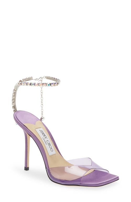 Saeda Crystal Ankle Strap Square Toe Sandal in Wisteria/Aurora