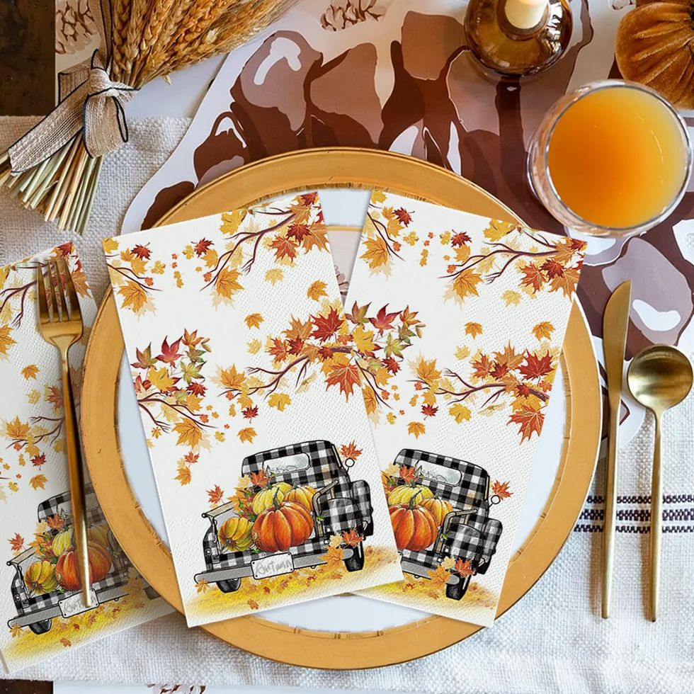 Thanksgiving Bless This Food Embroidered Cloth Dinner Napkins