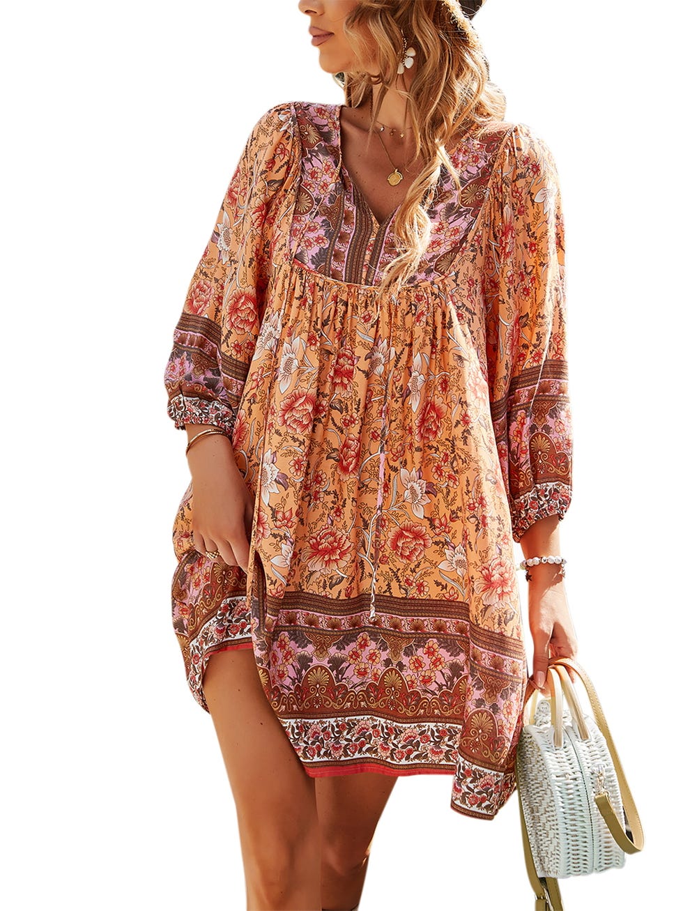 Floral Print V Neck Dress