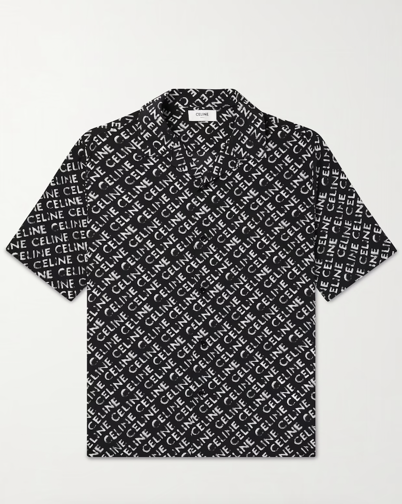 Convertible-Collar Logo-Print Silk Shirt