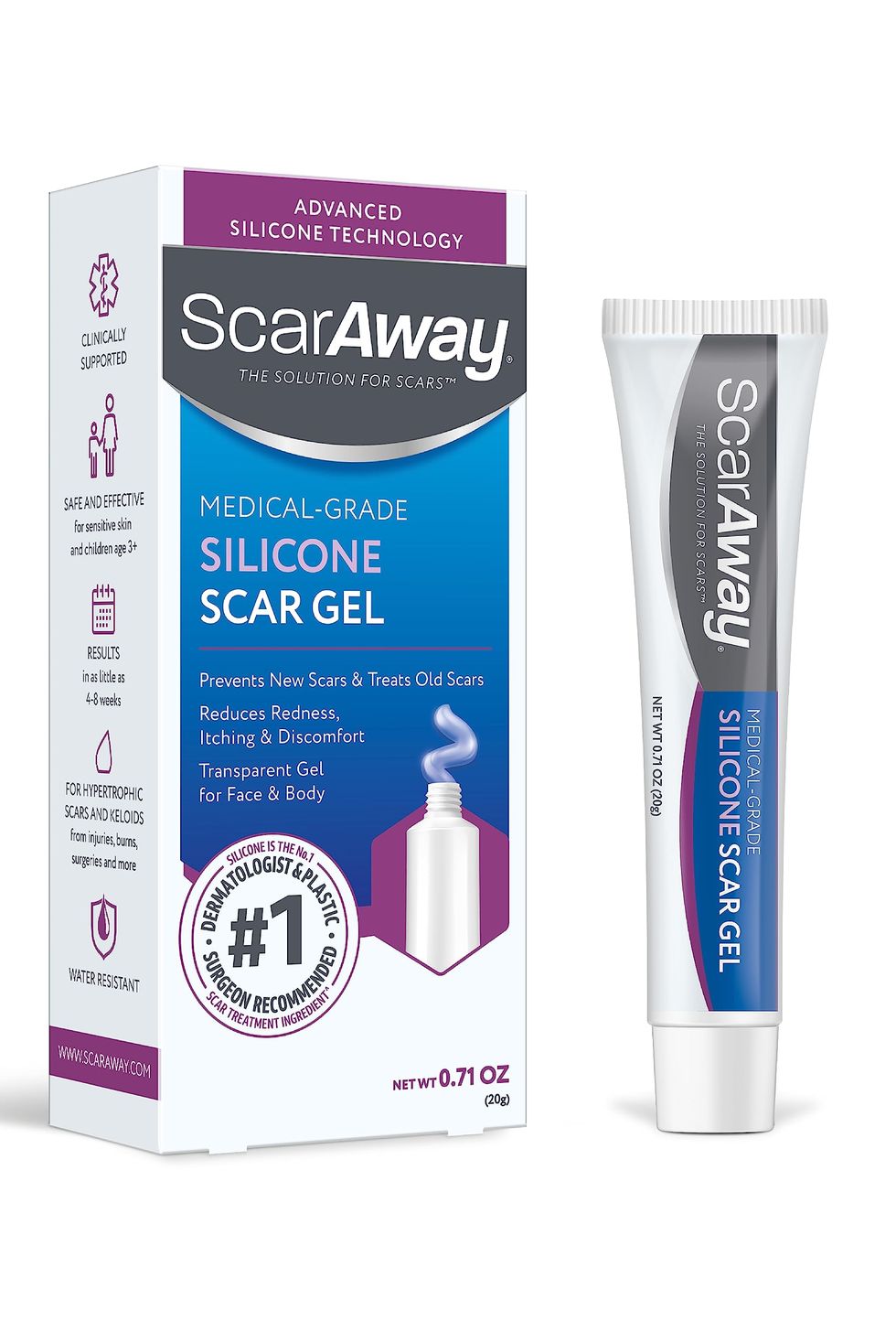 Before and after views of silicone gel treatment in scar