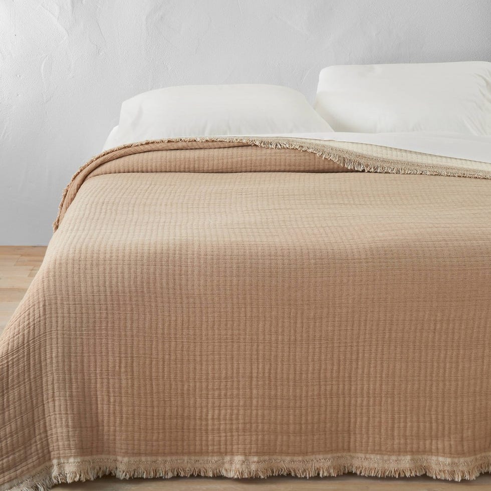 King Reversible Textured Cotton Chambray Coverlet Natural/Warm Brown - Casaluna™