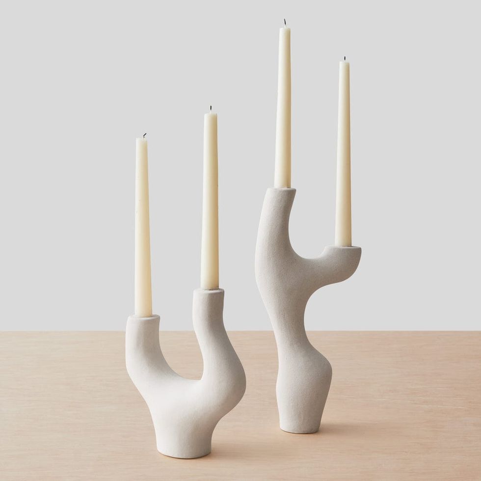 Vida Ceramic Candleholders: Ivory