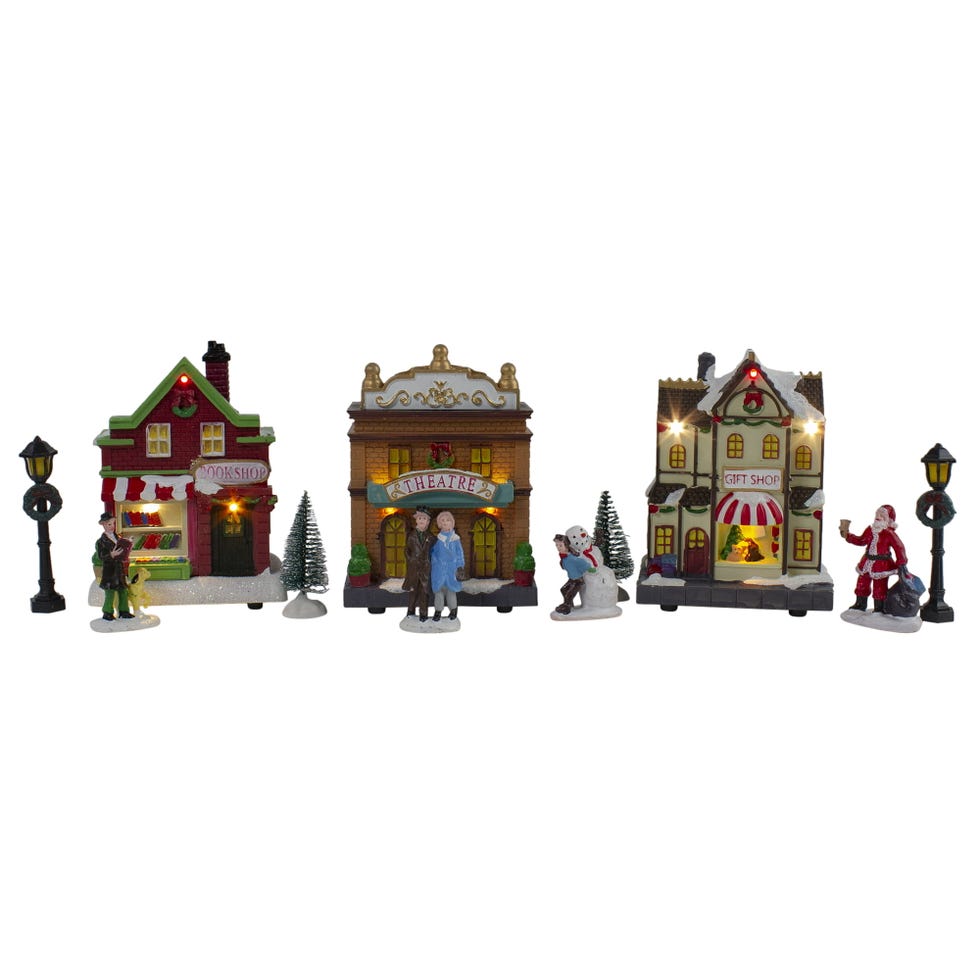 11-Piece LED Theater and Shops Christmas Village Set