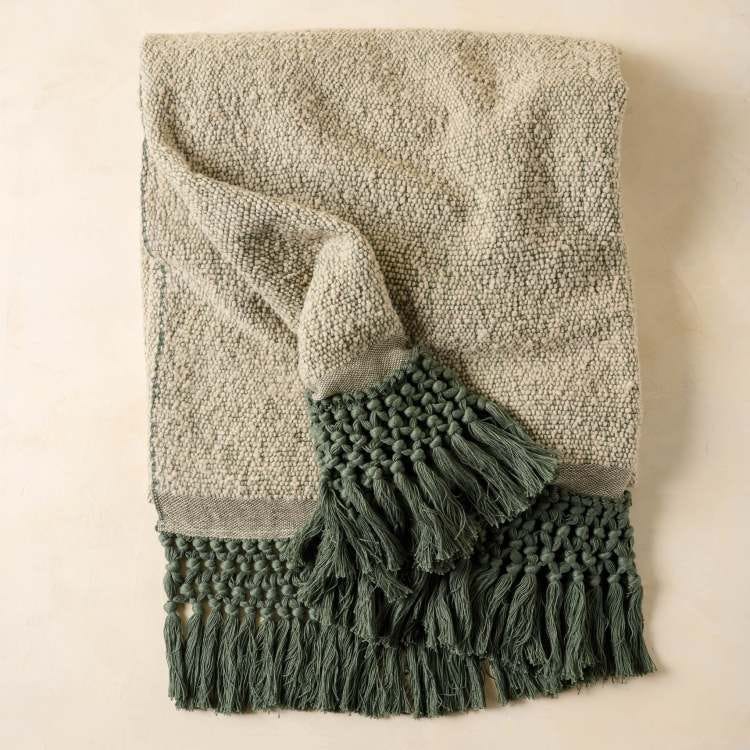 Dusty Green Tassel Throw