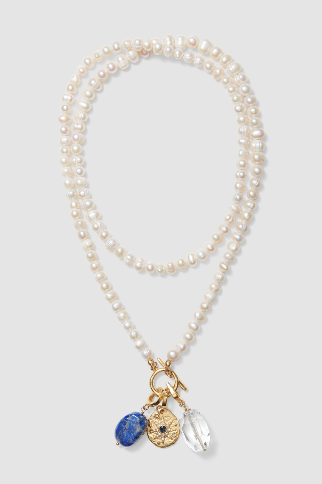 Convertible Pearl Necklace with Clip-On Charms