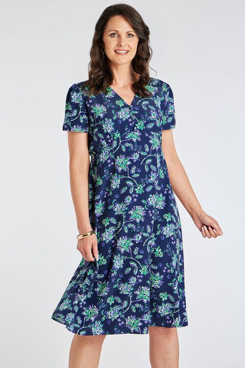 Batik Floral Print Woven Tea Dress