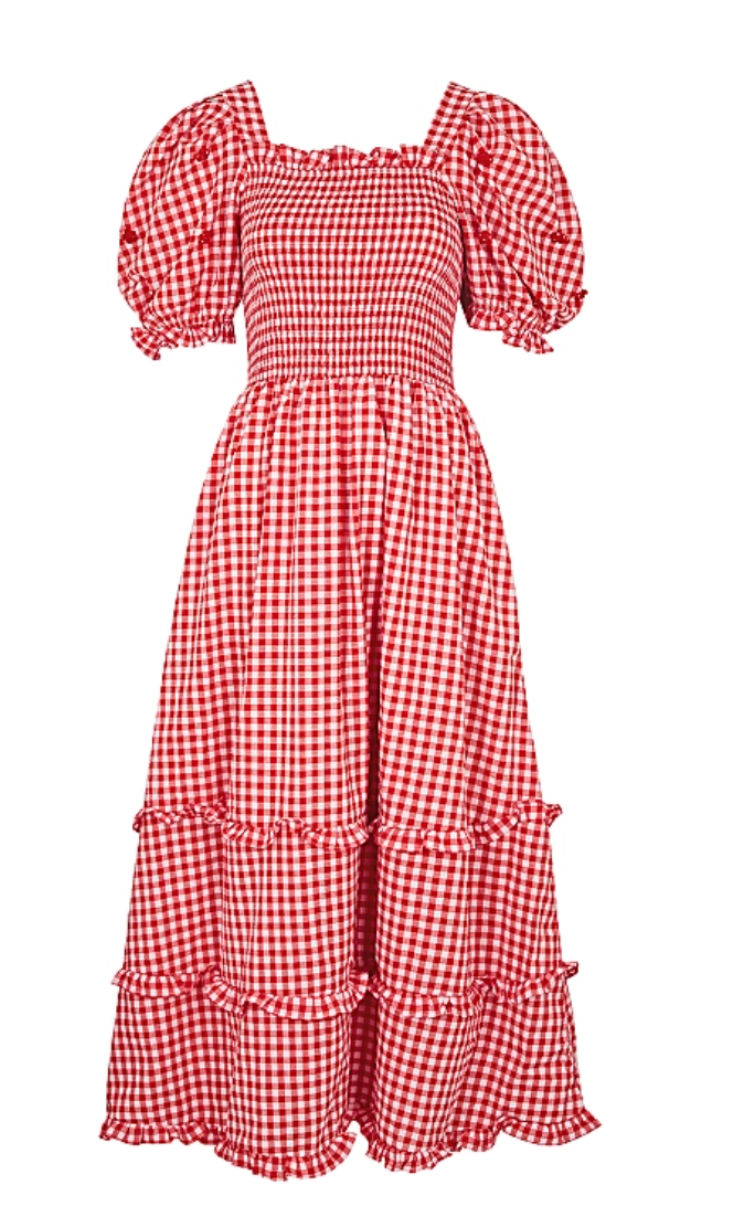Garden gingham cotton-blend midi dress