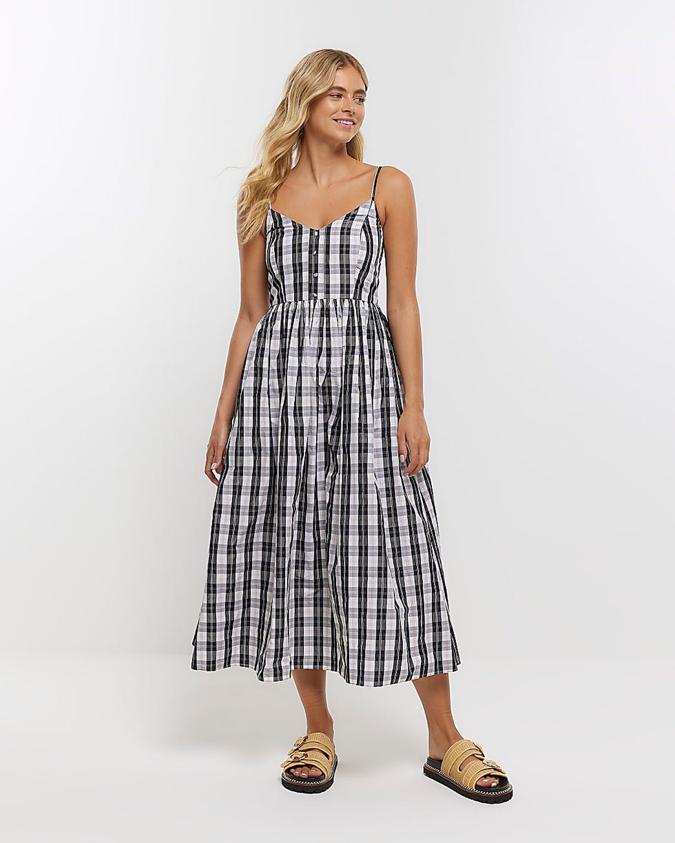 Black Check Swing Midi Dress