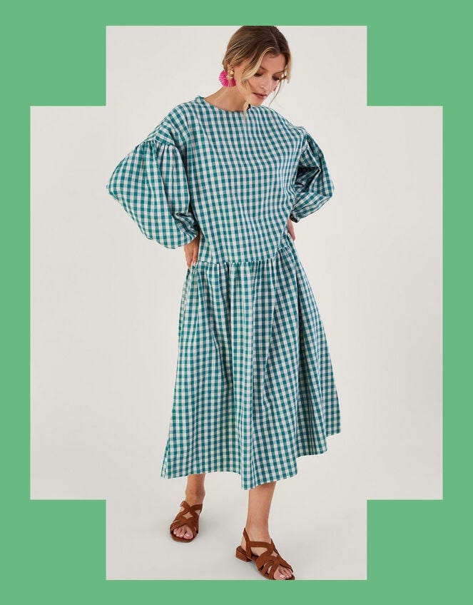 April Meets October May Gingham Dress Blue