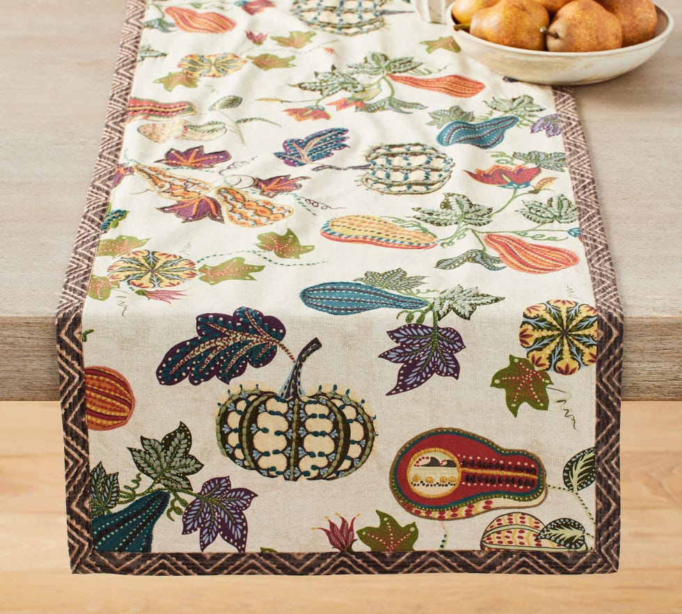 Aldo Pumpkin Embroidered Cotton/Linen Table Runner