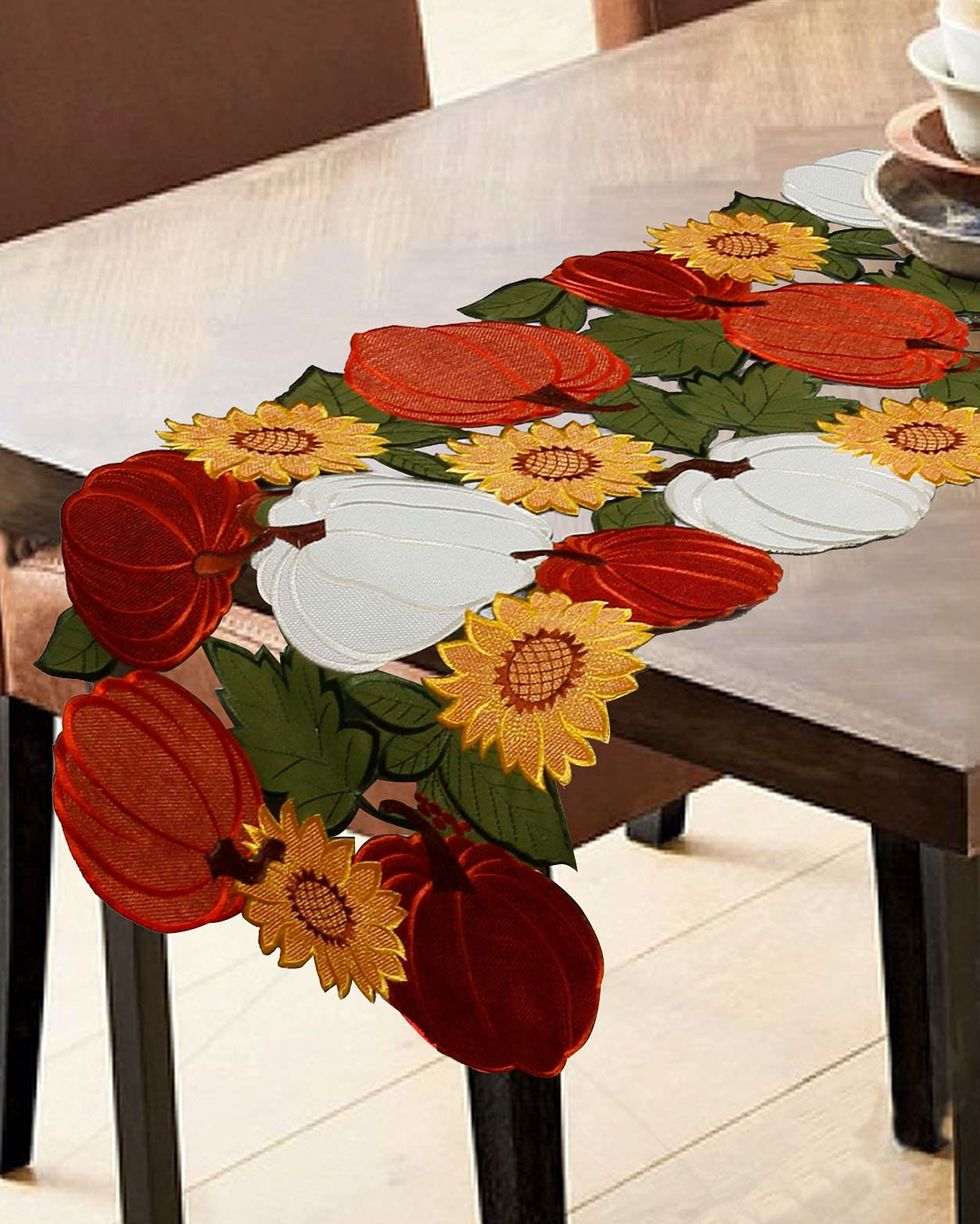 Fall Harvest Appliqué Embroidered Table Runner