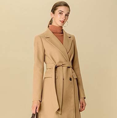 Women's Wide Collar Wrap Coat - Short-Length - Camel Small / Camel