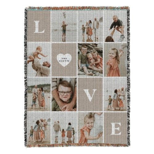 Love Block Collage Woven Photo Blanket