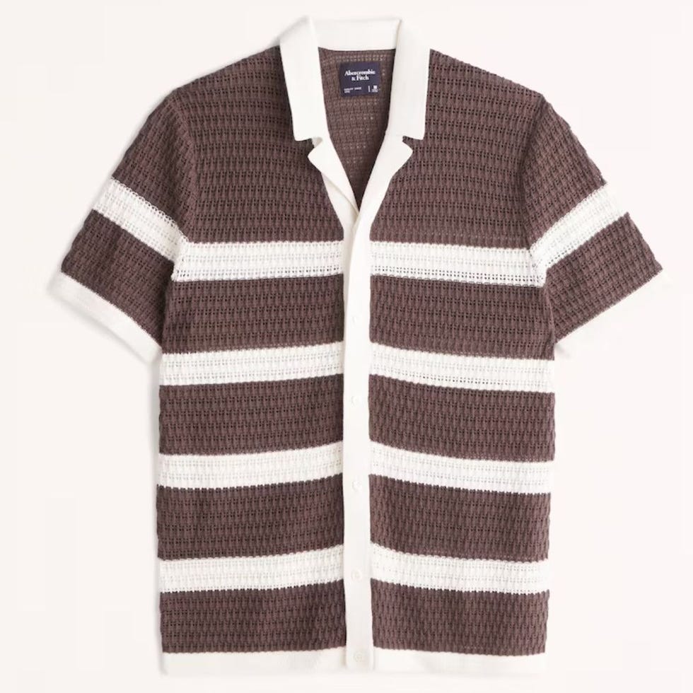 Crochet Striped Button-Through Sweater Polo