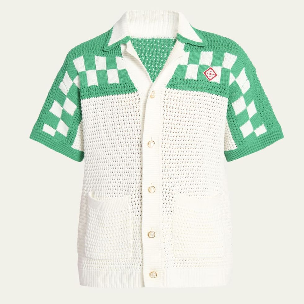 Checkered Crochet Camp Shirt