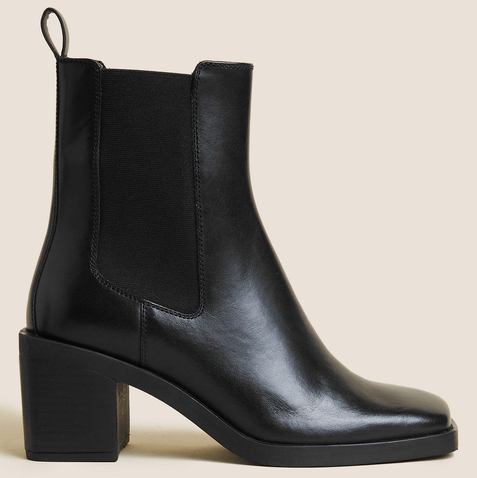 Leather block heel ankle boots