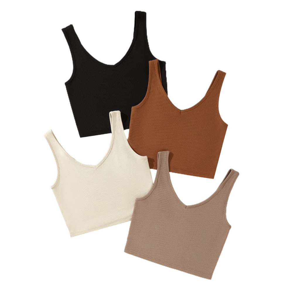6 Pack Cropped Tank Tops For Women Low Back Bras With Removable