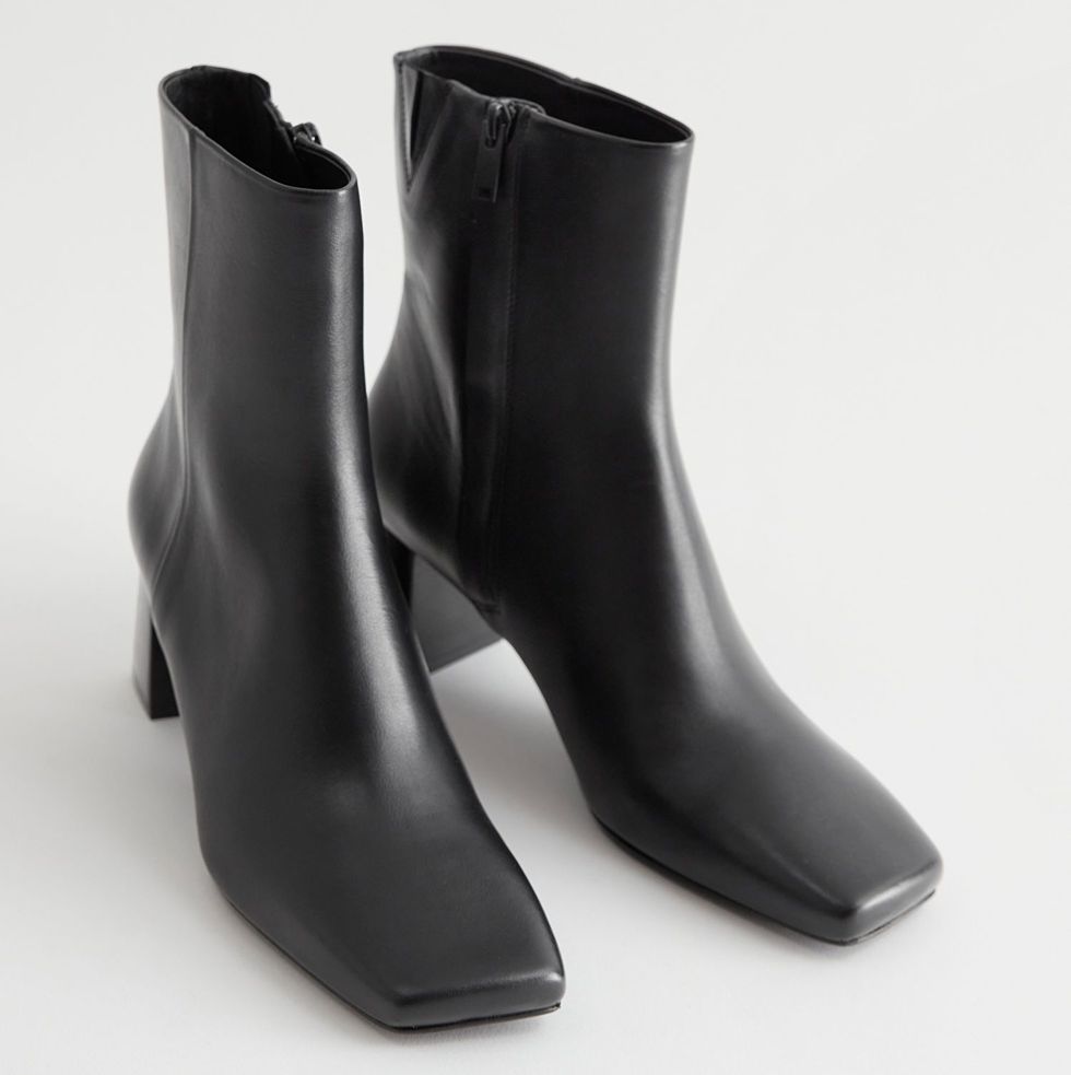 Squared toe leather boots