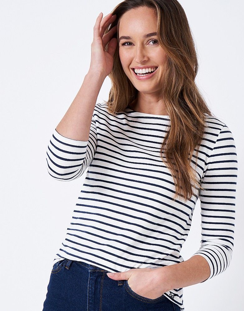 Women's Navy Stripe Essential Cotton Breton from Crew Clothing Company