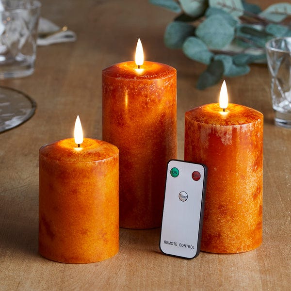 TruGlow® Mottled Orange LED Candle Trio