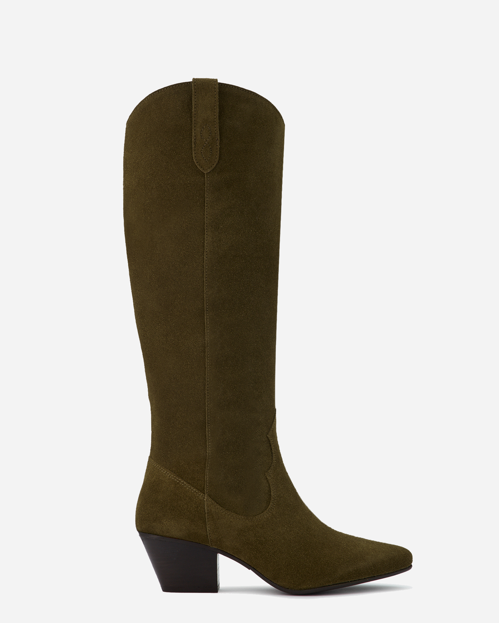Saffron Knee High Boots in Forest Green Suede