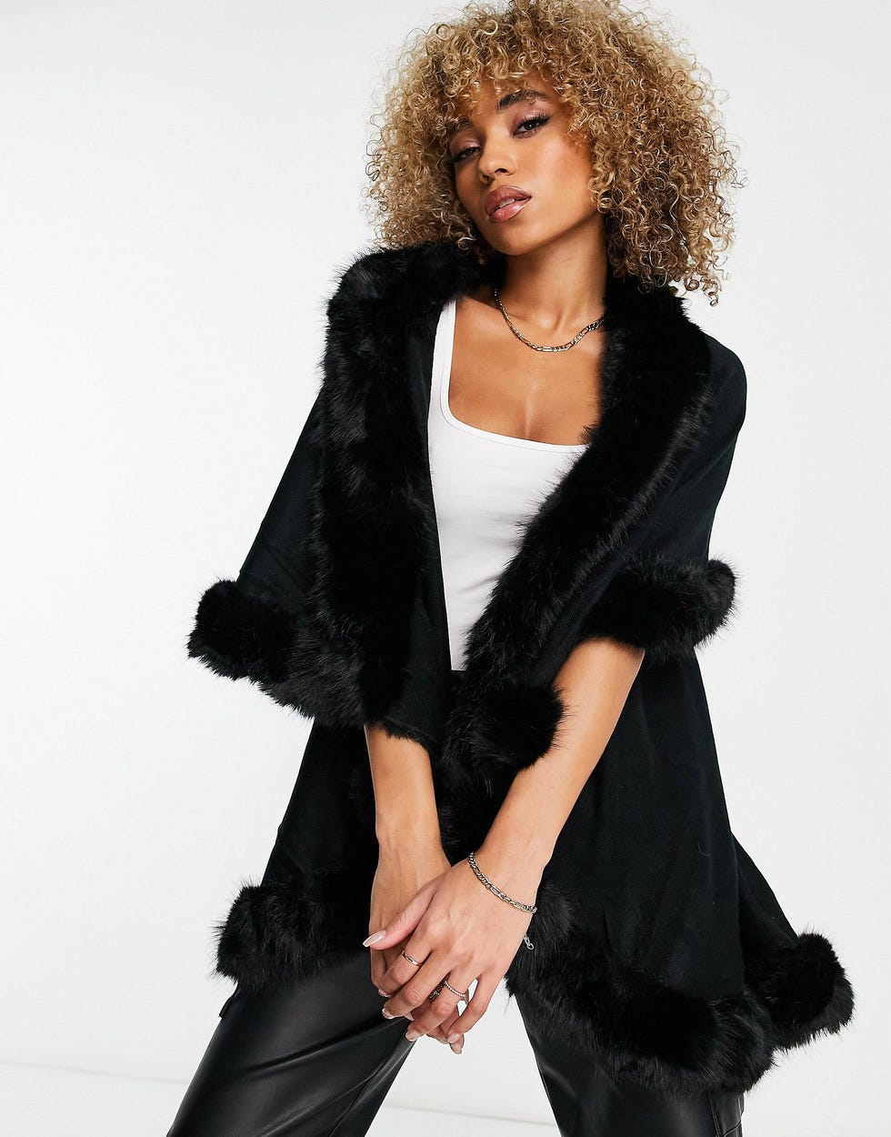 JAYLEY Black Trench Style Belted Coat with Faux Fur Cuffs and Collar -  Womenswear from Jayley US UK