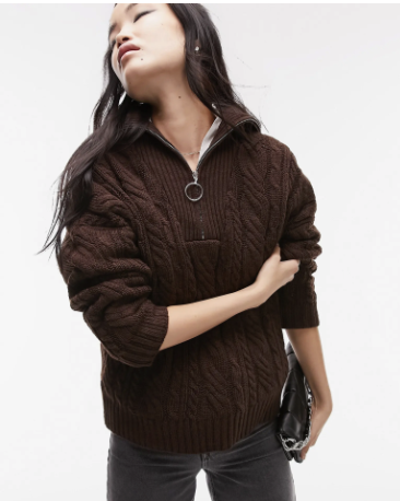 Oversize Cable Knit Half Zip Sweater