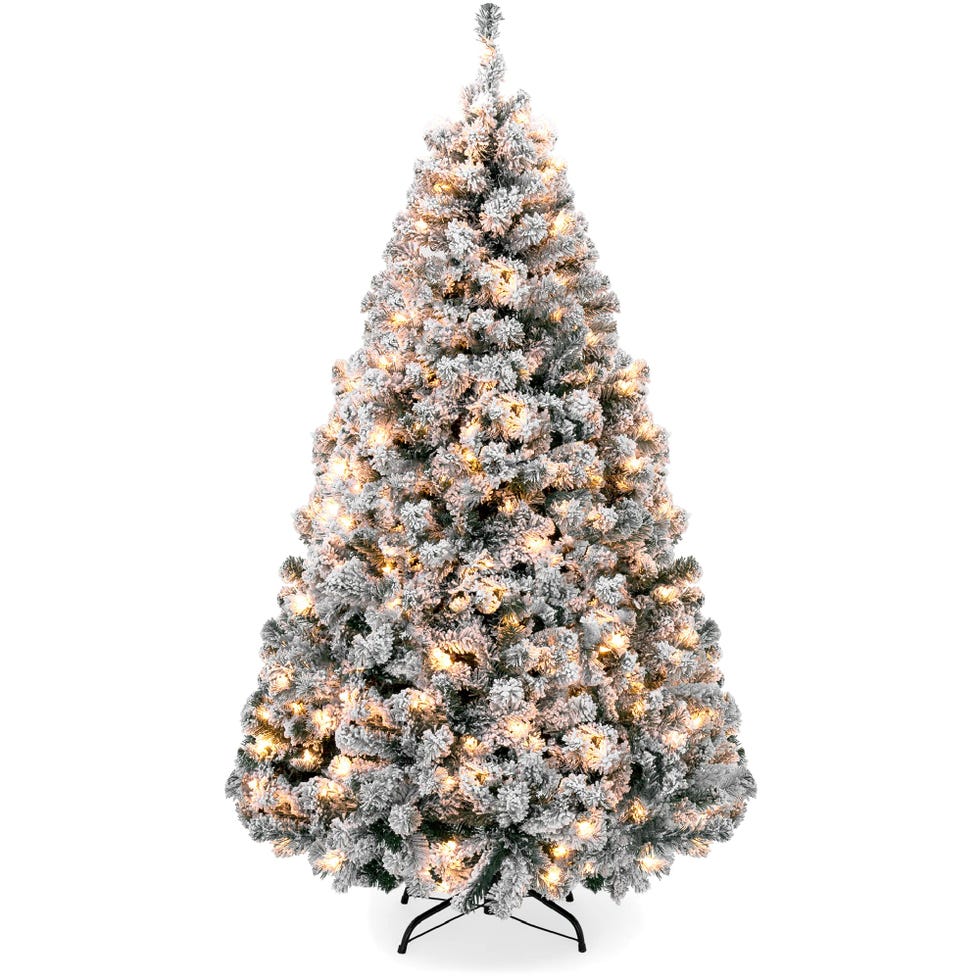 6ft Pre-Lit Snow Flocked Artificial Holiday Christmas Pine Tree