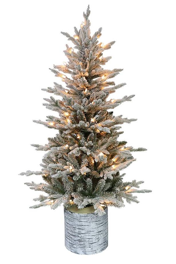 Pre-Lit Potted Flocked Arctic Fir Artificial Christmas Tree