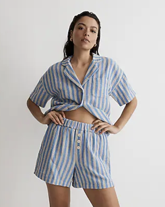 Blue Striped Double-Gauze Pajama Set