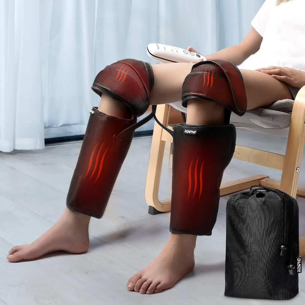  SHINE WELL Masajeador de compresión de piernas para circulación  para pantorrilla, pie y brazos con 3 modos, 3 intensidades, 2  temporizadores, útil para aliviar el síndrome de piernas inquietas, alivio 