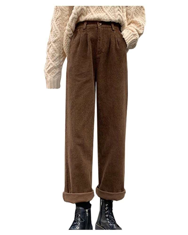 Corduroy Pants Women 2023 Fall Casual High Waisted Button Straight