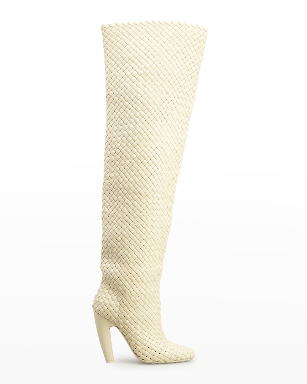 Intrecciato Woven Lambskin Over-The-Knee Boots