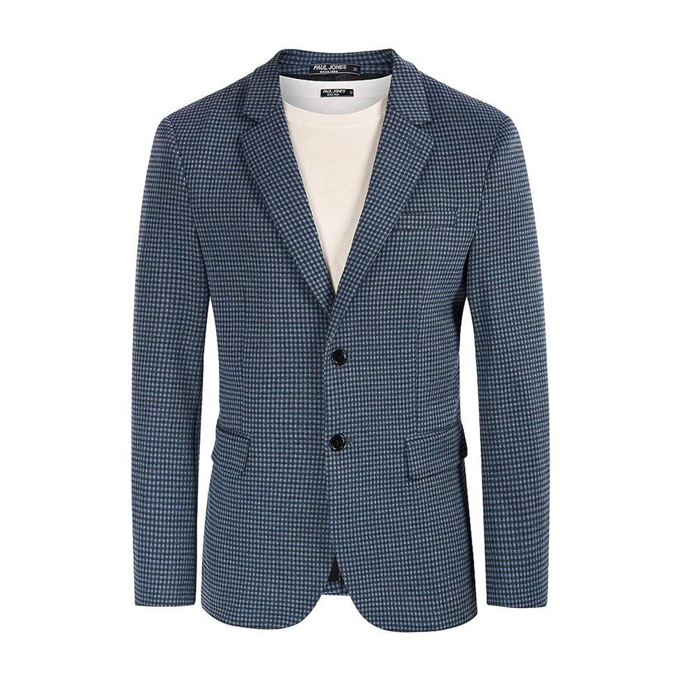 Men's Casual Knit Sport Coat 2 Button Grid Blazer Jacket