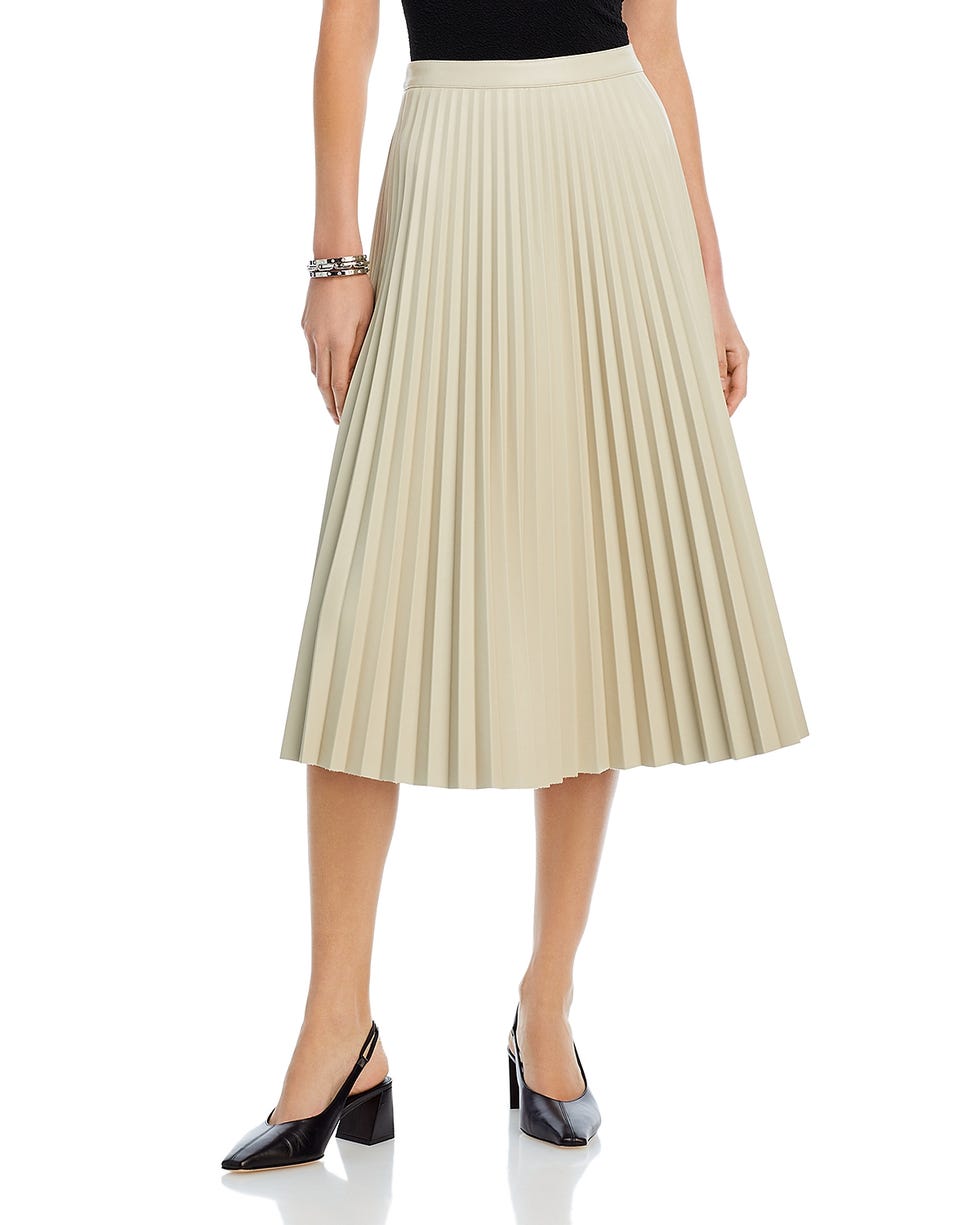 Faux Leather Pleated Midi Skirt