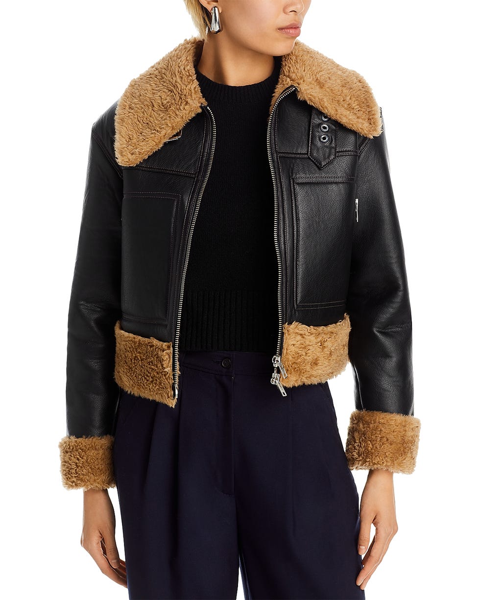 Faux Leather & Faux Fur Trim Jacket