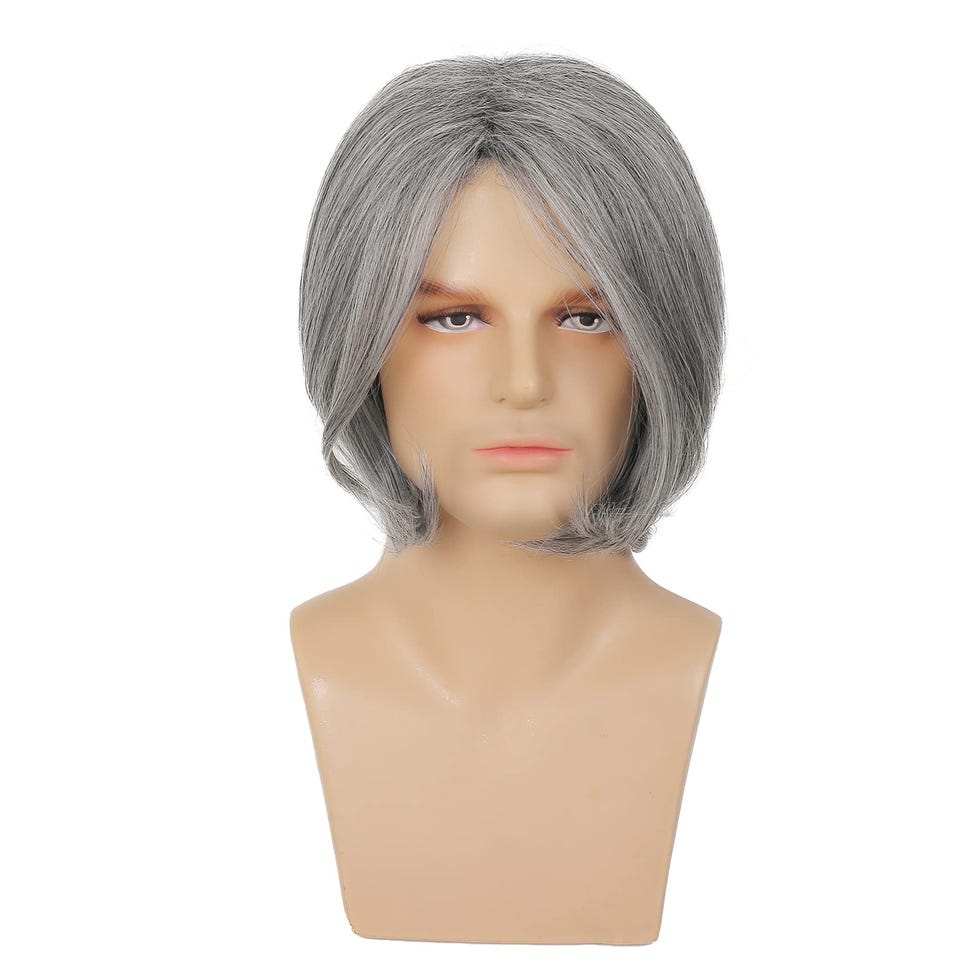 Short Grey Wig Side Part Synthetic Hair