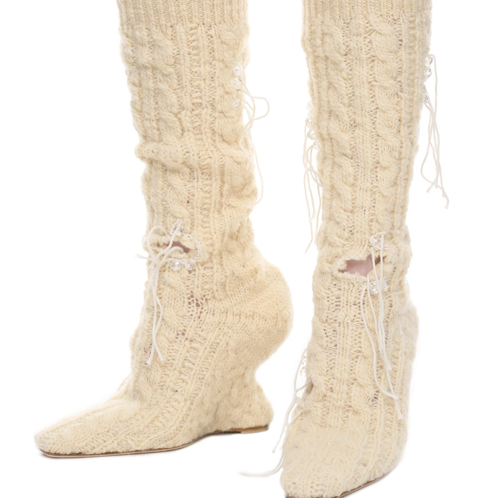 Cable-Knit Wedge-Heel Boots