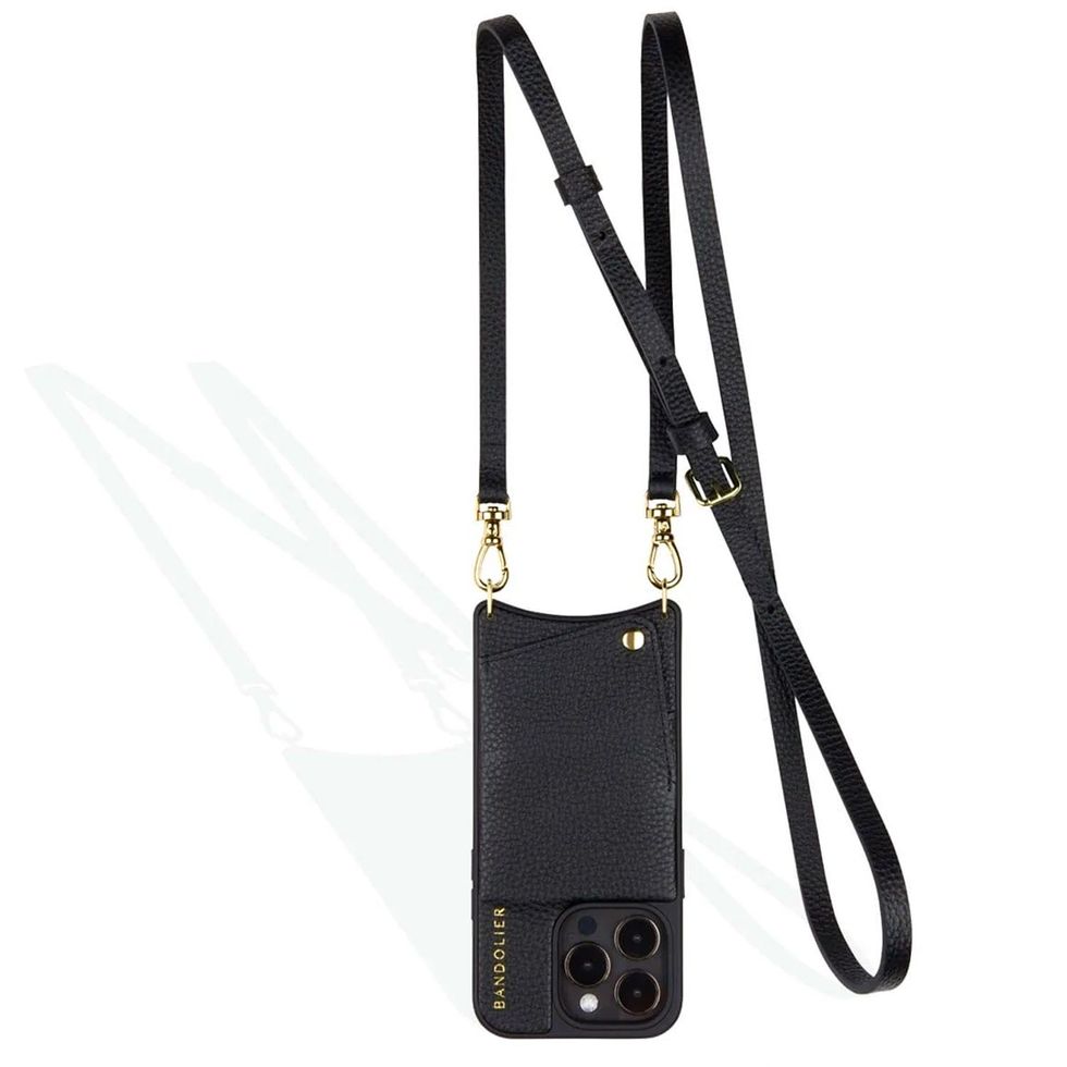 Genuine Pebbled Leather Zipper Pouch Add-On for Crossbody iPhone Case - Black Gold Zipper