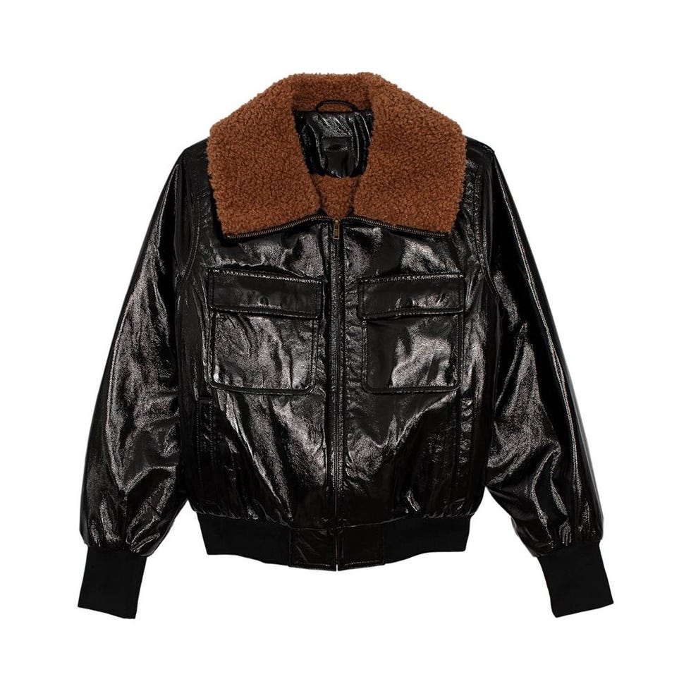 Faux Leather Pilot Jacket with Faux Fur Lining Faux Leather Pilot Jacket with Faux Fur Lining
